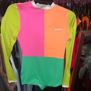 Hurley Women's Colorblock Rashguard - Pink, Orange, Green